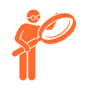 Technician with a gear or magnifying glass